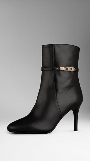 Burberry Lock Detail Leather Ankle Boots
