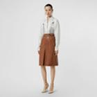 Burberry Burberry Box Pleat Detail Leather A-line Skirt, Size: 00, Brown