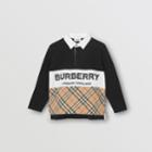 Burberry Burberry Childrens Long-sleeve Logo Print Check Panel Polo Shirt, Size: 3y, Black