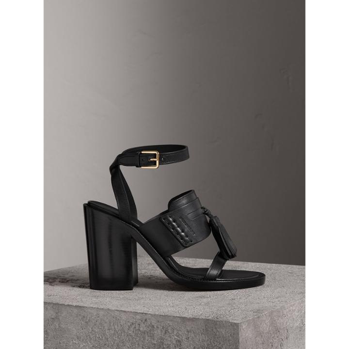 Burberry Burberry Tasselled Leather Block-heel Sandals, Size: 37