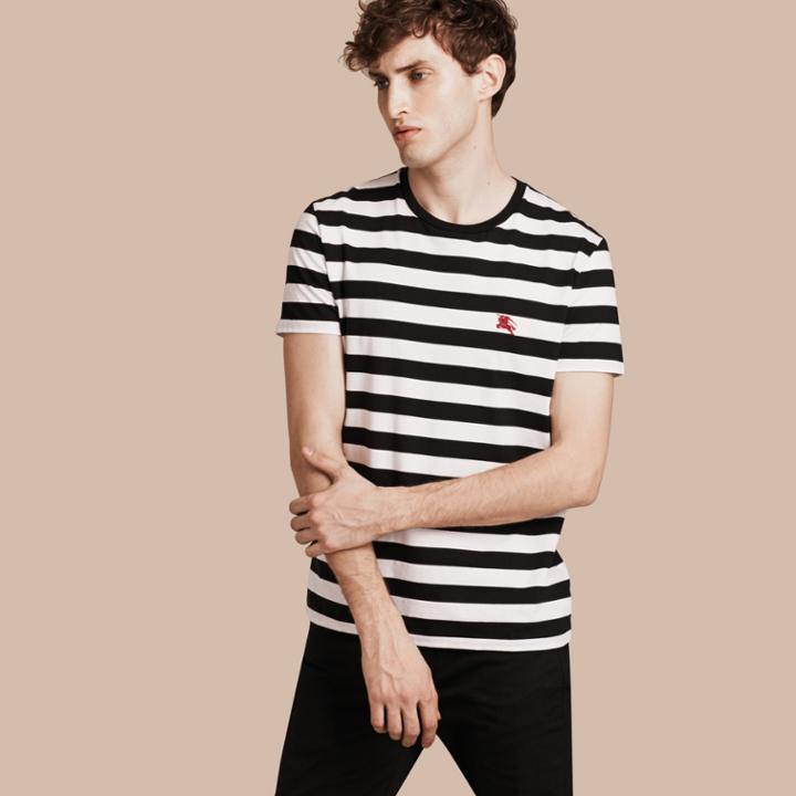 Burberry Burberry Striped Cotton T-shirt, Size: M, Black