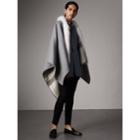 Burberry Burberry Check Merino Wool Poncho With Fox Fur Trim, Grey