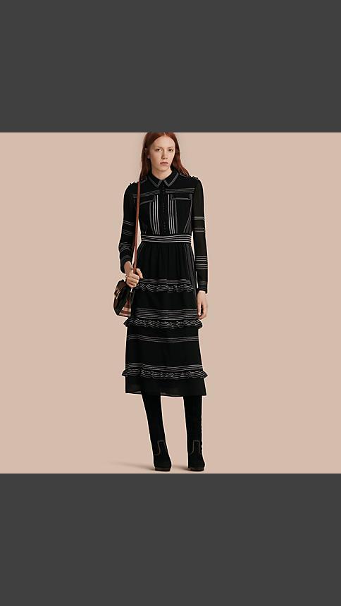 Burberry Topstitch Detail Silk Shirt Dress