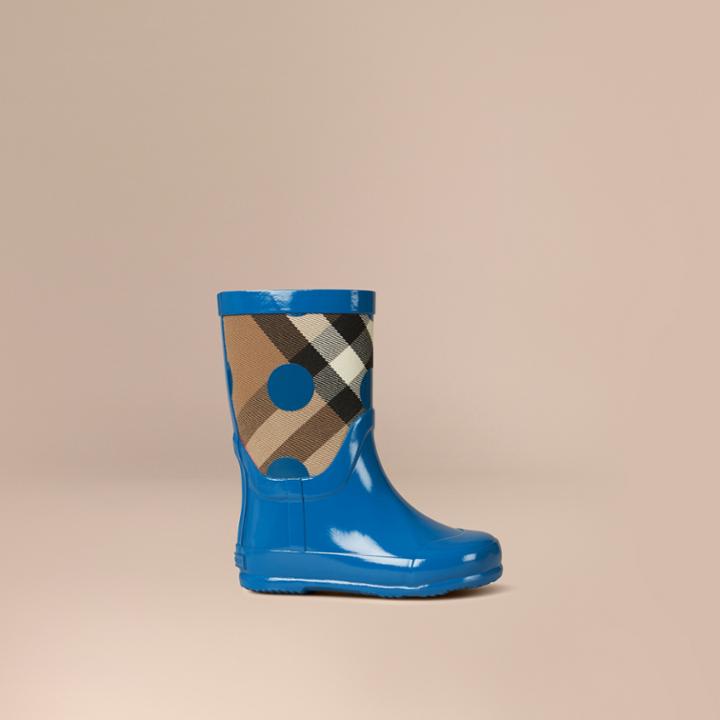 Burberry Burberry Dot Print House Check Rain Boots, Size: 9.5, Blue