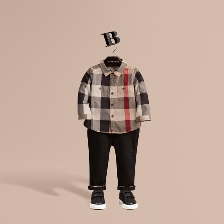 Burberry Burberry Check Cotton Shirt, Size: 12m, Beige
