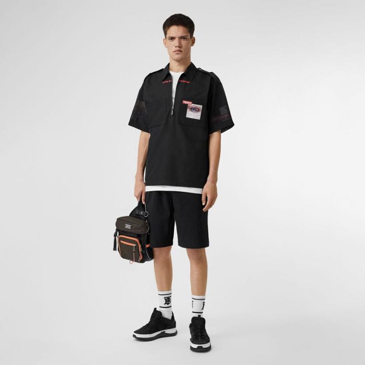 Burberry Burberry Logo Print Stretch Nylon Shorts, Size: M, Black