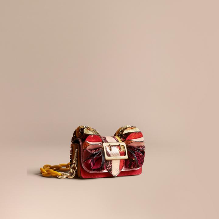Burberry Burberry The Ruffle Buckle Bag In Snakeskin And Calf Leather, Pink