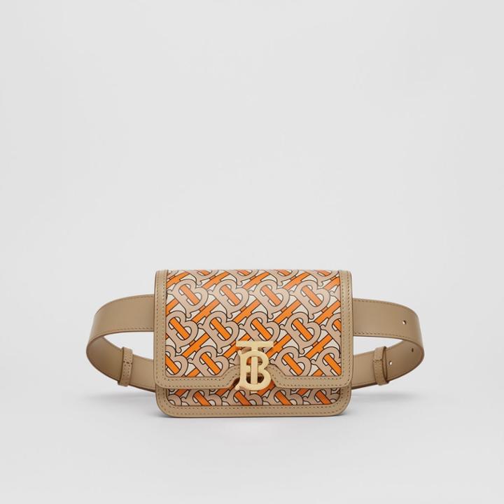 Burberry Burberry Belted Monogram Print Leather Tb Bag, Orange