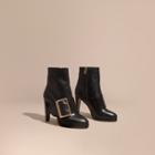 Burberry Buckle Detail Leather Platform Boots