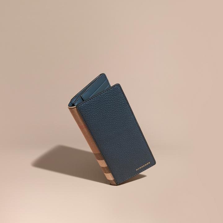 Burberry Burberry House Check And Grainy Leather Continental Wallet, Blue