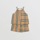 Burberry Burberry Childrens Vintage Check And Icon Stripe Cotton Playsuit, Size: 2y, Beige