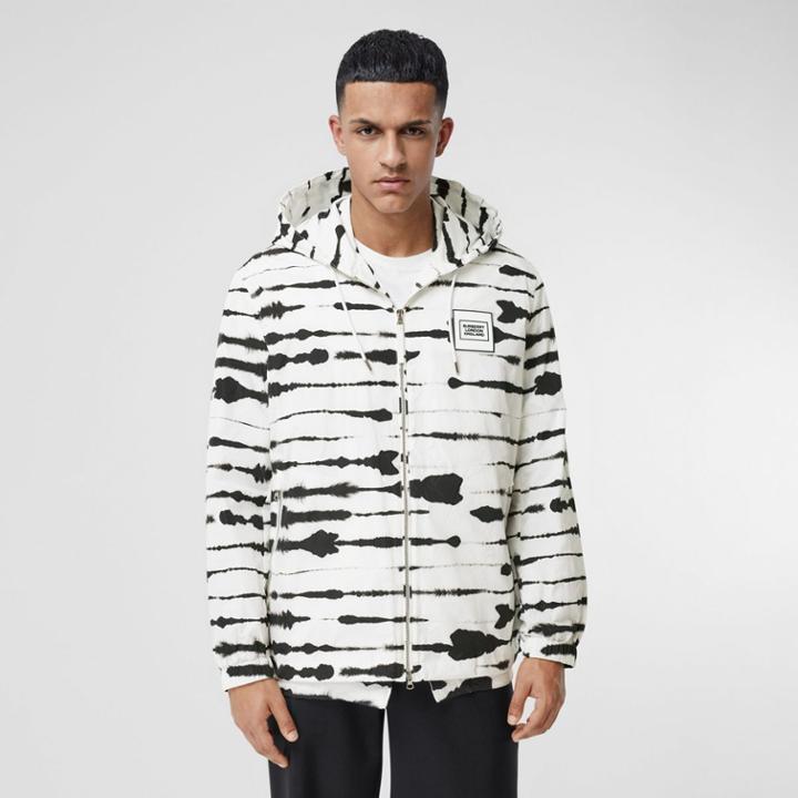 Burberry Burberry Logo Appliqu Watercolour Print Hooded Jacket, Size: Xxl, Grey