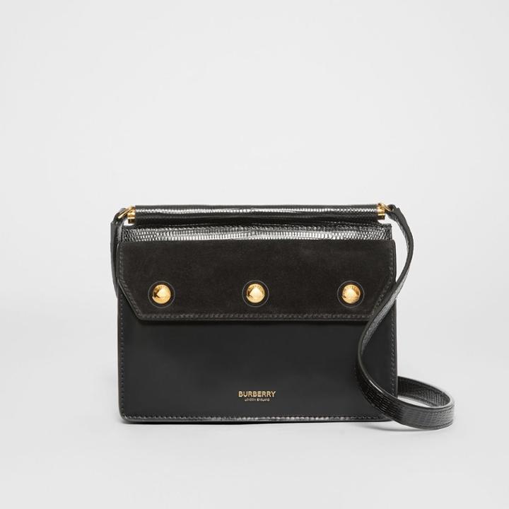 Burberry Burberry Mini Suede And Leather Title Bag With Pocket Detail, Black