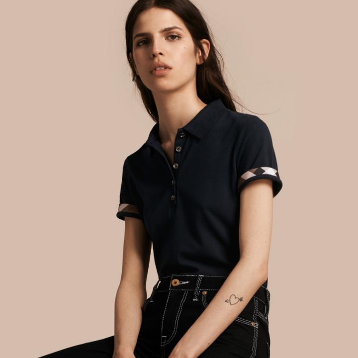 Burberry Burberry Check Trim Stretch Cotton Piqu Polo Shirt, Size: Xs, Blue
