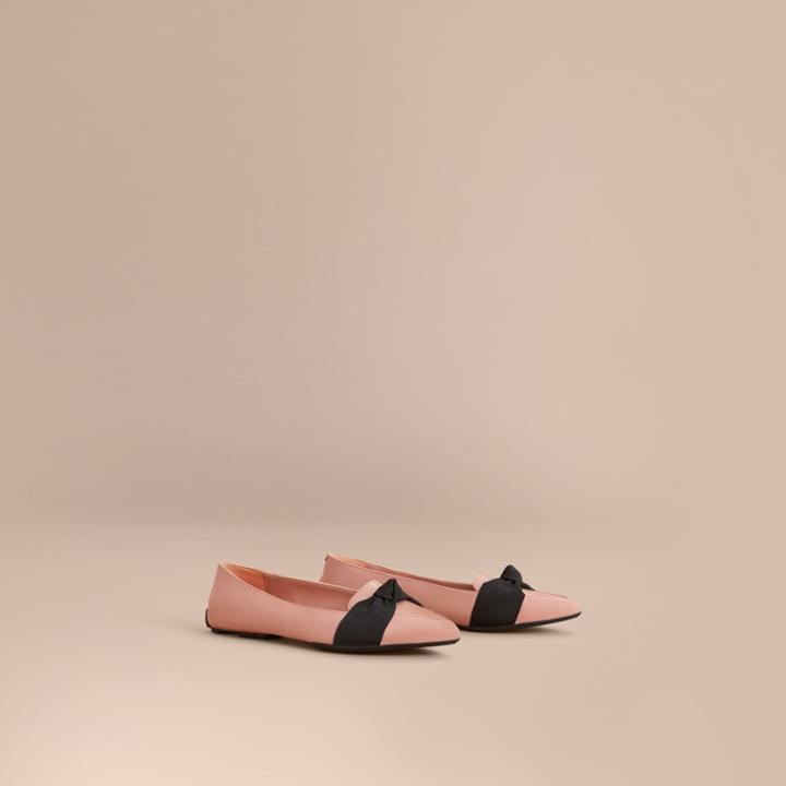 Burberry Burberry Grosgrain Bow Patent Leather Loafers, Size: 41, Pink