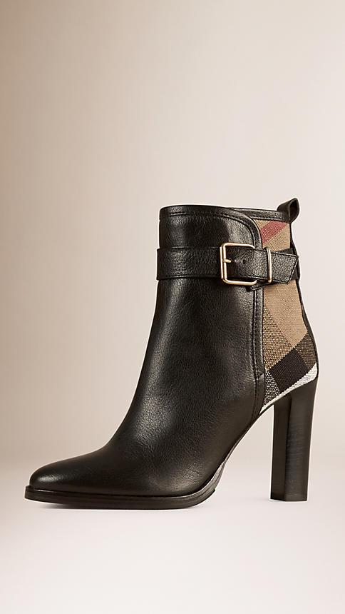 Burberry Canvas Check And Leather Ankle Boots