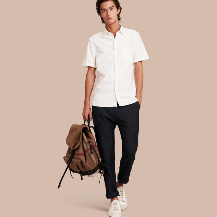 Burberry Burberry Check Detail Short-sleeved Cotton Oxford Shirt, Size: Xs, White
