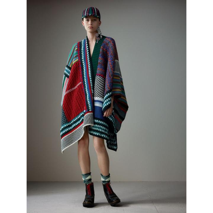 Burberry Burberry Cashmere Wool Blend Patchwork Poncho, Yellow