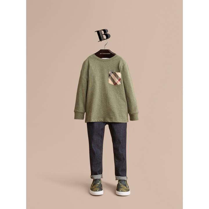 Burberry Burberry Long-sleeve Check Pocket Cotton T-shirt, Size: 10y, Green