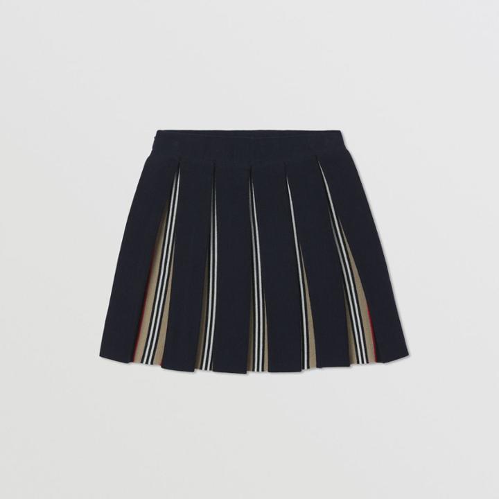 Burberry Burberry Childrens Icon Stripe Detail Wool Blend Pleated Skirt, Size: 10y