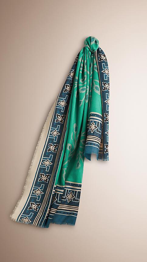 Burberry Leaf Print Cashmere Scarf