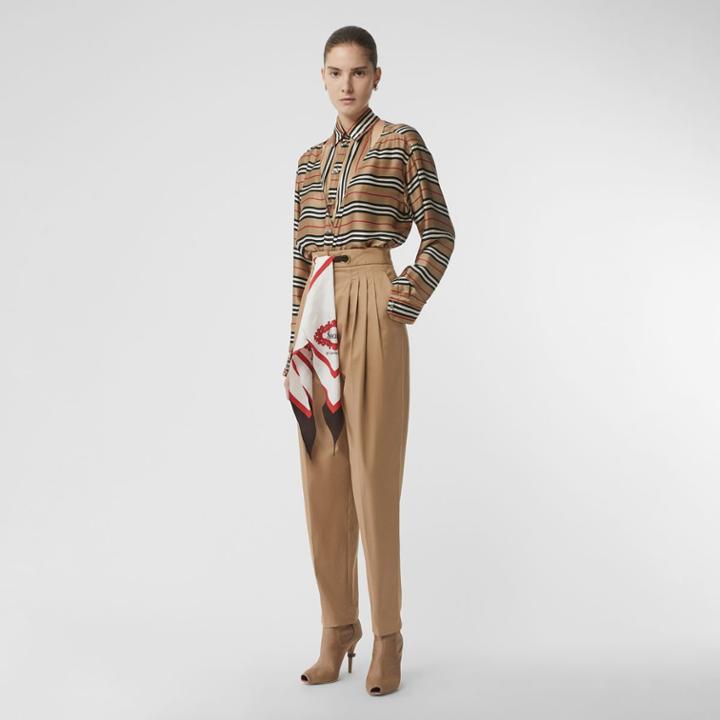 Burberry Burberry Scarf Detail Cotton Tapered Trousers, Size: 00, Brown