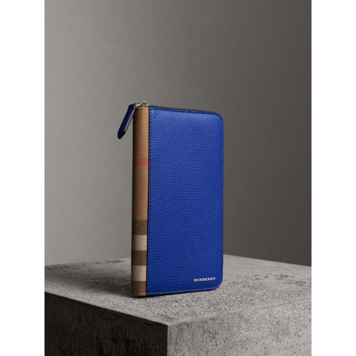 Burberry Burberry House Check And Grainy Leather Ziparound Wallet