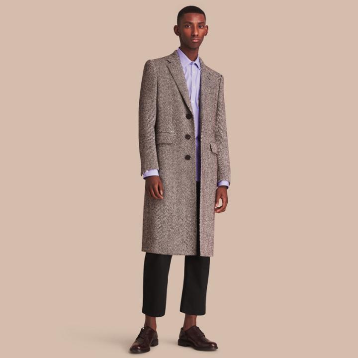 Burberry Burberry Donegal Herringbone Wool Topcoat, Size: 42, Black