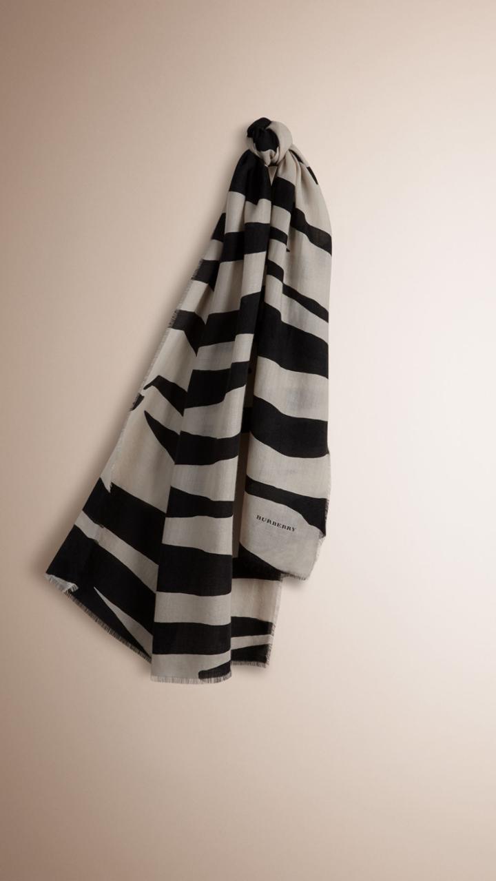 Burberry Burberry Zebra Print Lightweight Cashmere Scarf, Beige