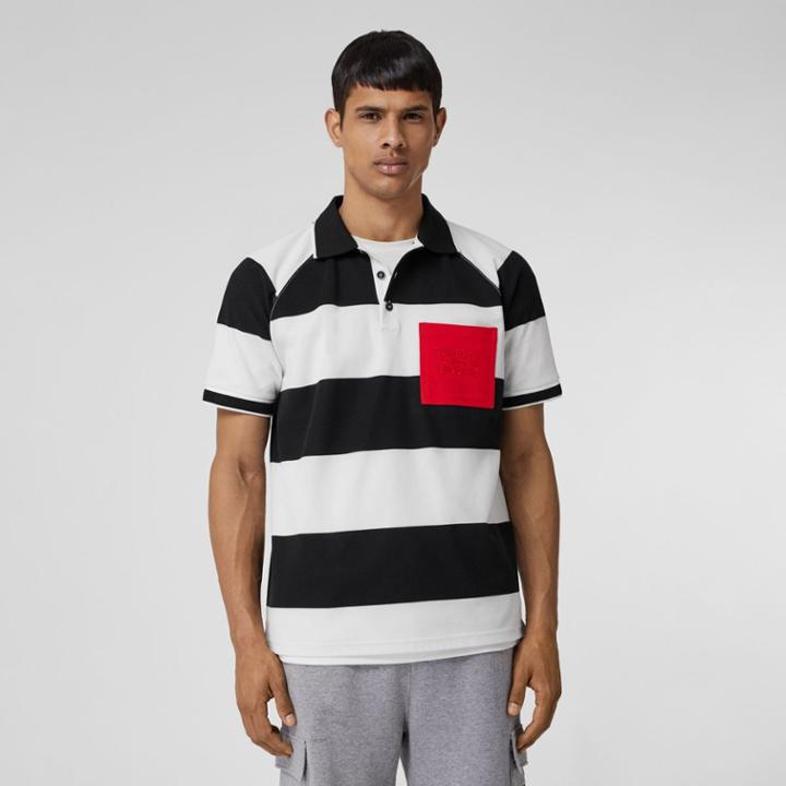 Burberry Burberry Rugby Stripe Tipped Cotton Piqu Polo Shirt, Black