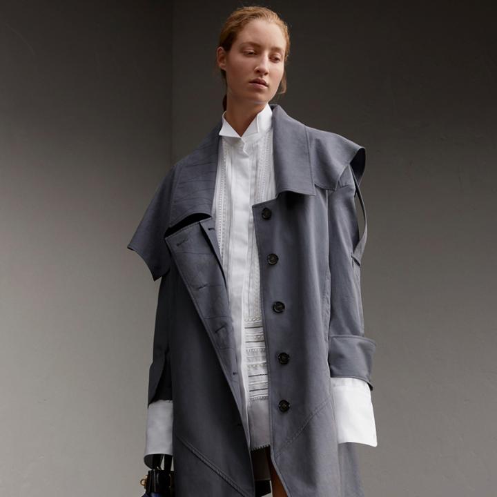 Burberry Burberry Tropical Gabardine Asymmetric Trench Coat, Size: 08, Blue