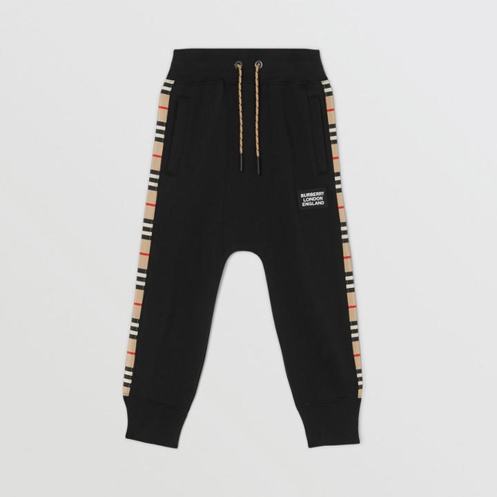 Burberry Burberry Childrens Icon Stripe Panel Cotton Trackpants, Size: 10y, Black
