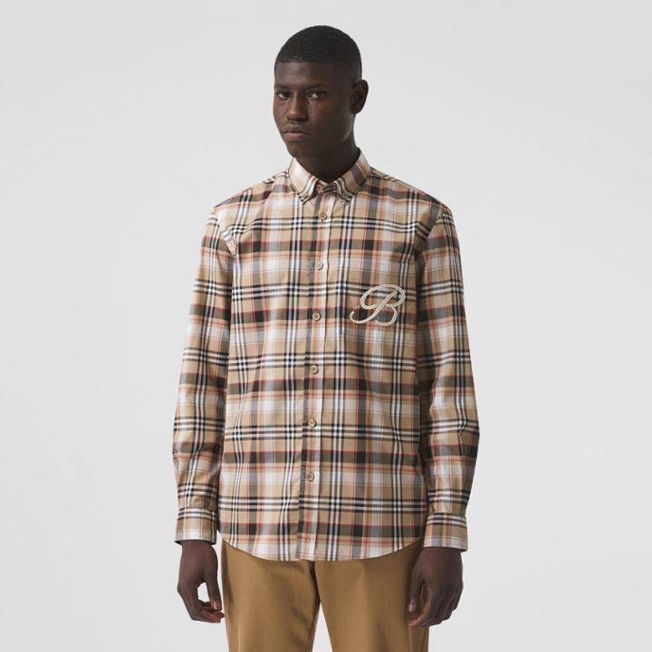 Burberry Burberry Embroidered B Motif Stretch Cotton Shirt, Size: L, Black