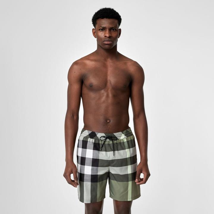 Burberry Burberry Check Drawcord Swim Shorts, Size: L, Green