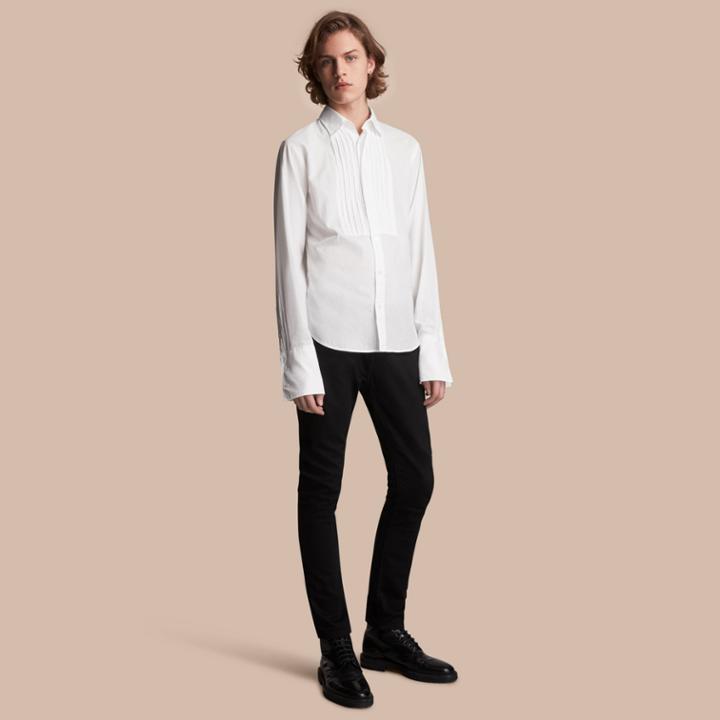 Burberry Burberry Unisex Double-cuff Pintuck Bib Cotton Shirt, Size: M, White