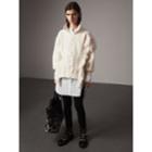 Burberry Burberry Fringed Cable Knit Cotton Blend Oversized Sweater, White