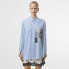 Burberry Burberry Press-stud Collar Montage Print Cotton Shirt, Size: 02, Blue