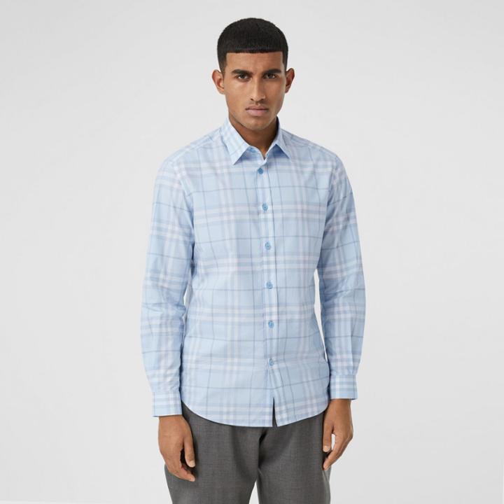 Burberry Burberry Check Cotton Poplin Shirt, Size: Xs, Blue