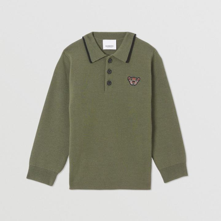 Burberry Burberry Childrens Long-sleeve Thomas Bear Motif Wool Blend Polo Shirt, Size: 10y