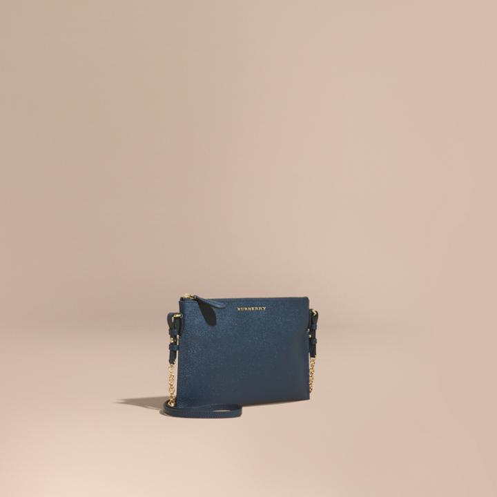Burberry Burberry Leather Clutch Bag With Check Lining, Blue