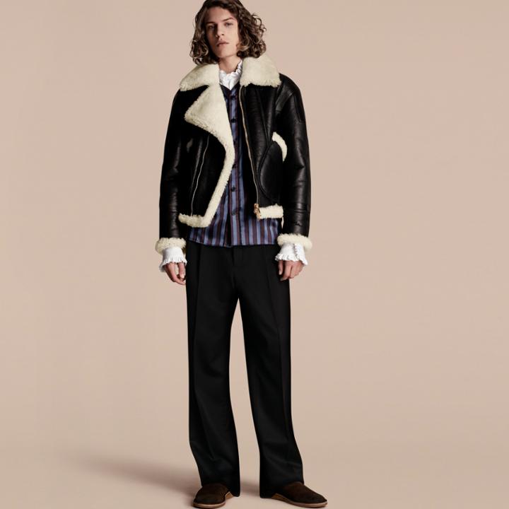 Burberry Burberry Panelled Shearling Aviator Jacket, Size: 42, Black