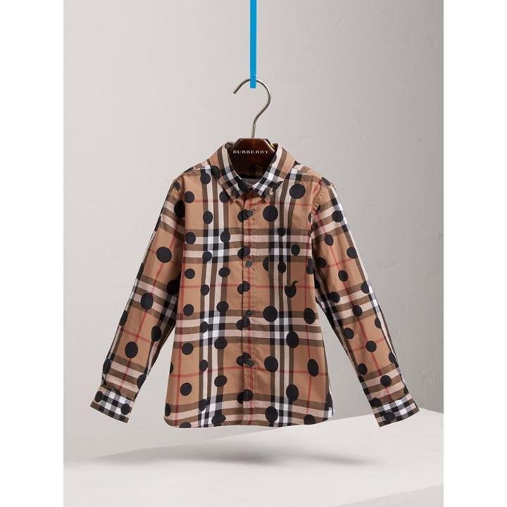 Burberry Burberry Polka-dot Check Cotton Shirt, Size: 10y, Blue