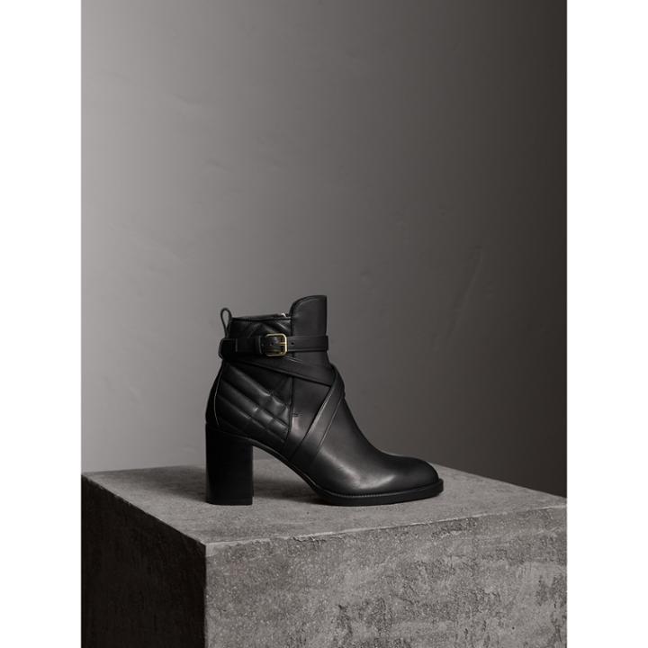 Burberry Burberry Strap Detail Quilted Leather Ankle Boots, Size: 38, Black