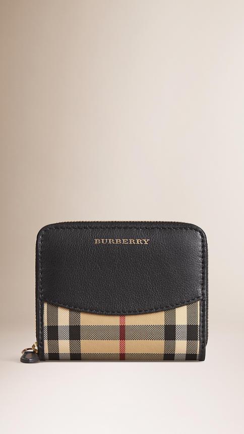 Burberry Horseferry Check And Leather Small Ziparound Wallet