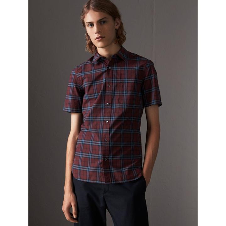 Burberry Burberry Short-sleeve Check Cotton Shirt, Size: M, Red