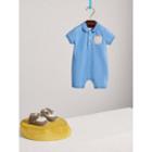 Burberry Burberry Check Detail Stretch Cotton Piqu Playsuit, Size: 3m, Blue