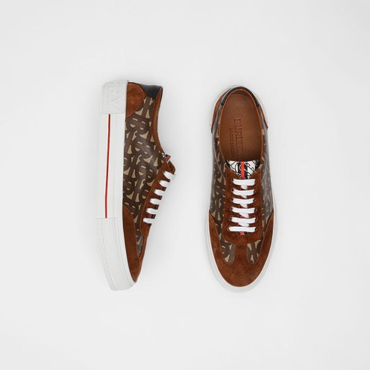 Burberry Burberry Suede Detail Monogram Stripe Sneakers, Size: 37, Bridle Brown