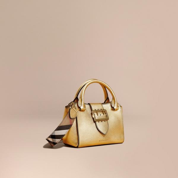 Burberry The Small Buckle Tote In Metallic Leather