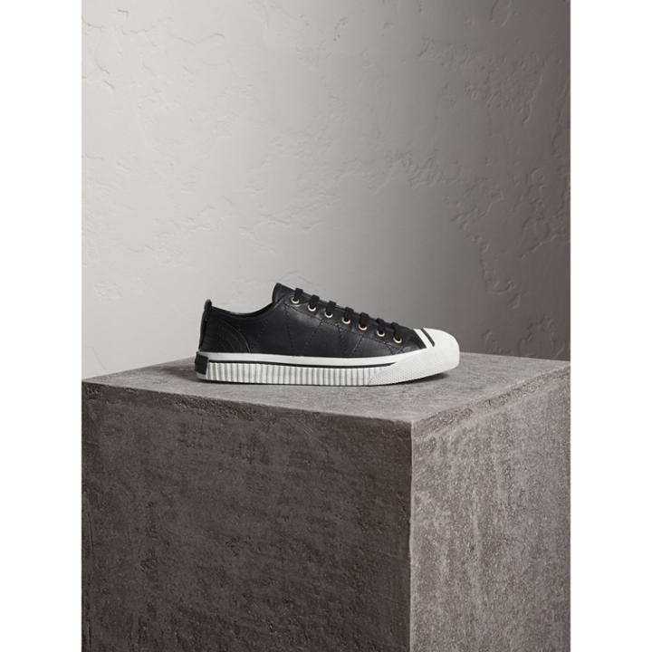 Burberry Burberry Topstitched Leather Trainers, Size: 42.5, Black