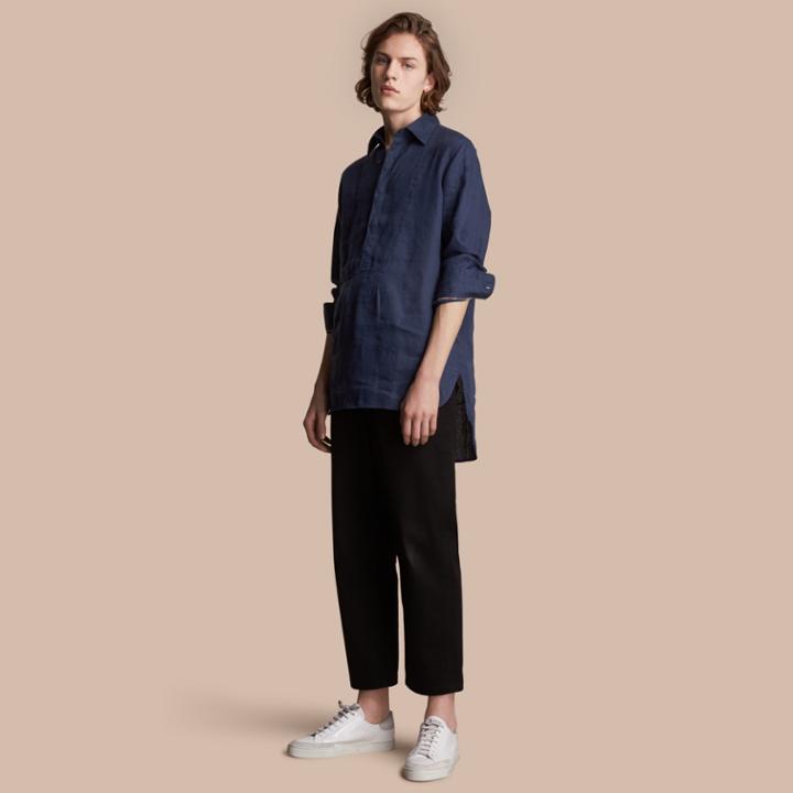 Burberry Burberry Bib Detail Linen Tunic Shirt, Blue